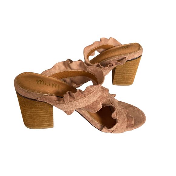 Mi.iM Mauve Rachel Casual Suede Leather Ruffle Block Heel Women's Size 6 - Picture 3 of 9